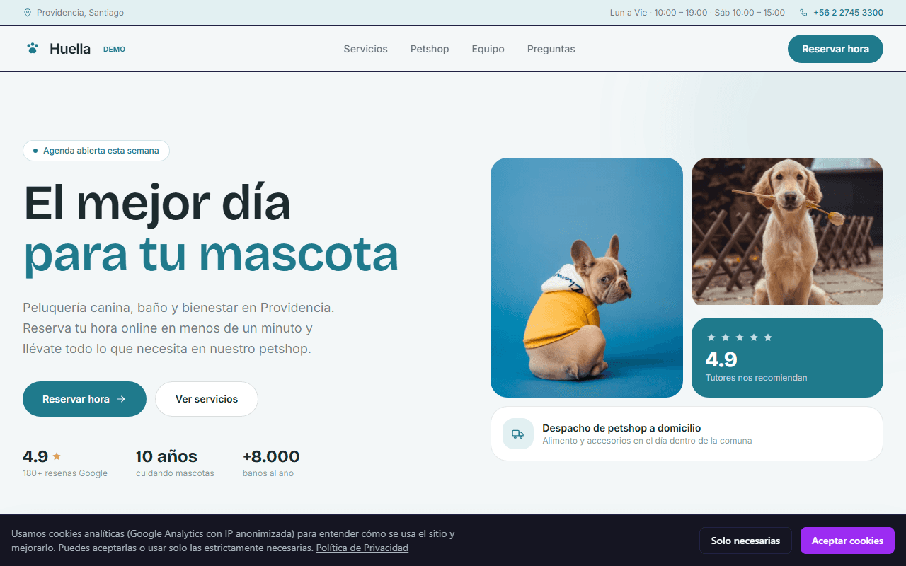 Vista previa de la plantilla Peluquería & Petshop — diseño web landing page