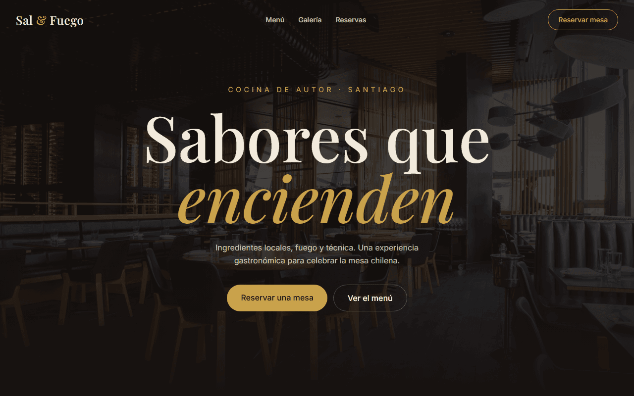 Vista previa de la plantilla Restaurante con Menú — diseño web restaurante