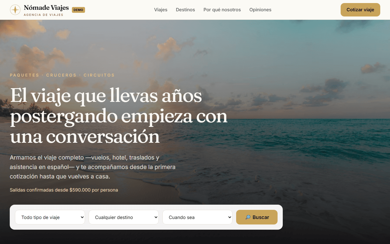 Vista previa de la plantilla Agencia de Viajes — diseño web landing page
