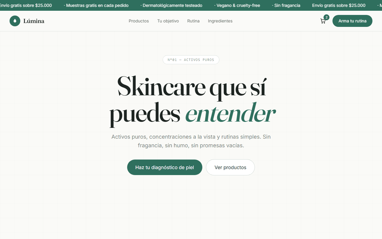 Vista previa de la plantilla Lúmina — Skincare Clínico — diseño web e-commerce