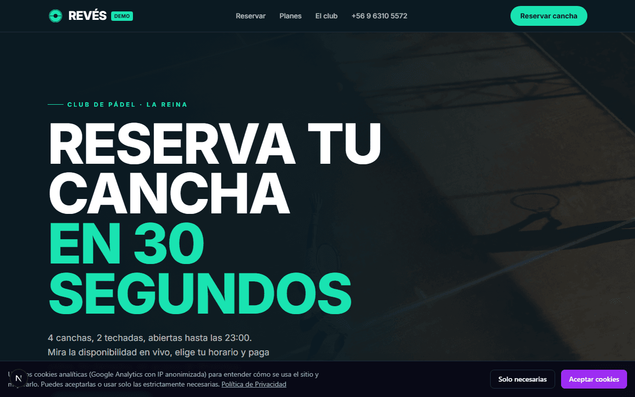 Vista previa de la plantilla Club de Pádel — diseño web landing page