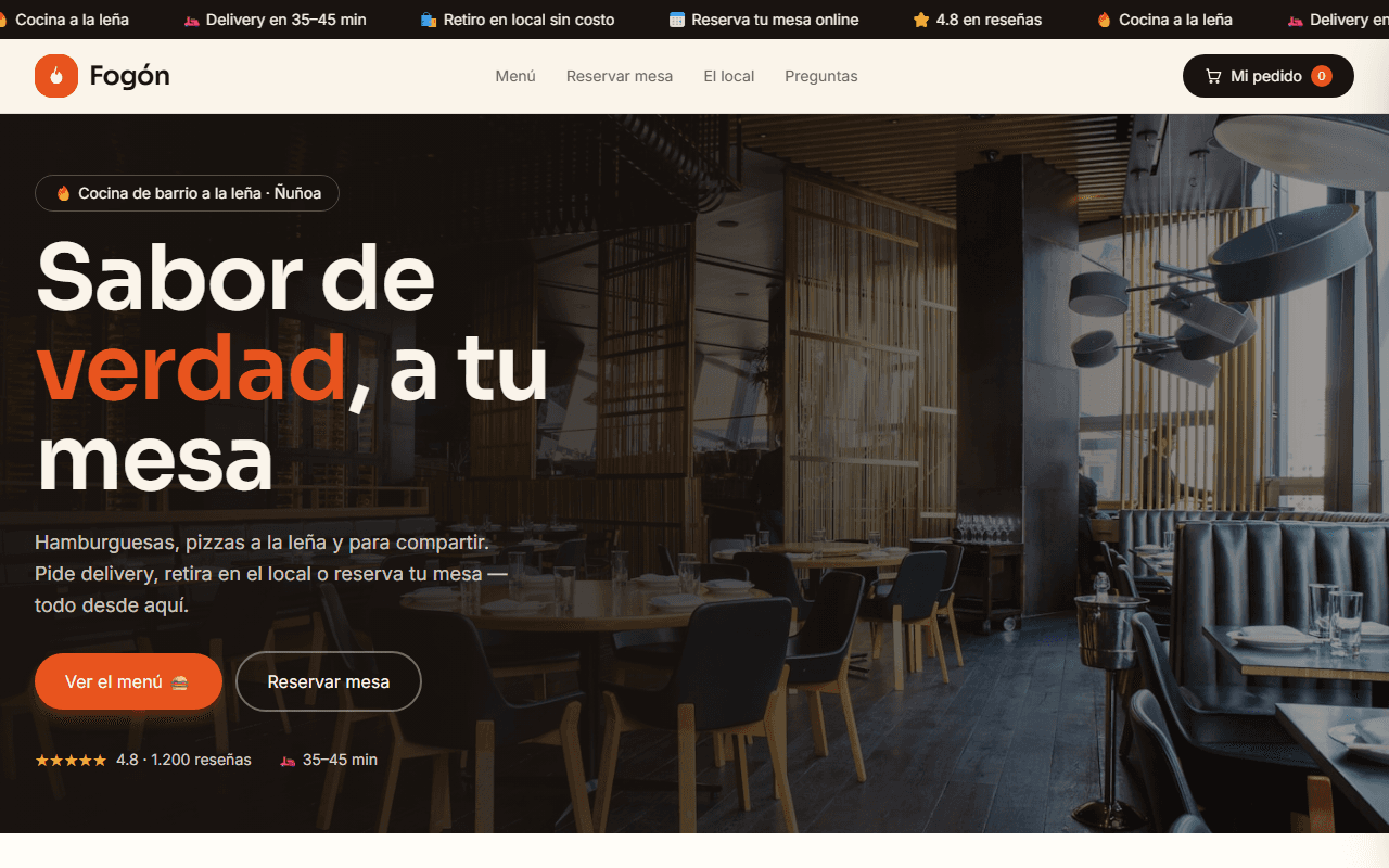 Vista previa de la plantilla Restaurante & Delivery — diseño web restaurante